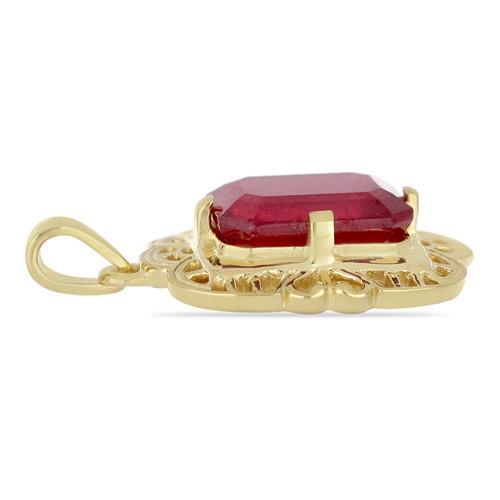 BUY 14K GOLD NATURAL GLASS FILLED RUBY GEMSTONE BIG STONE PENDANT